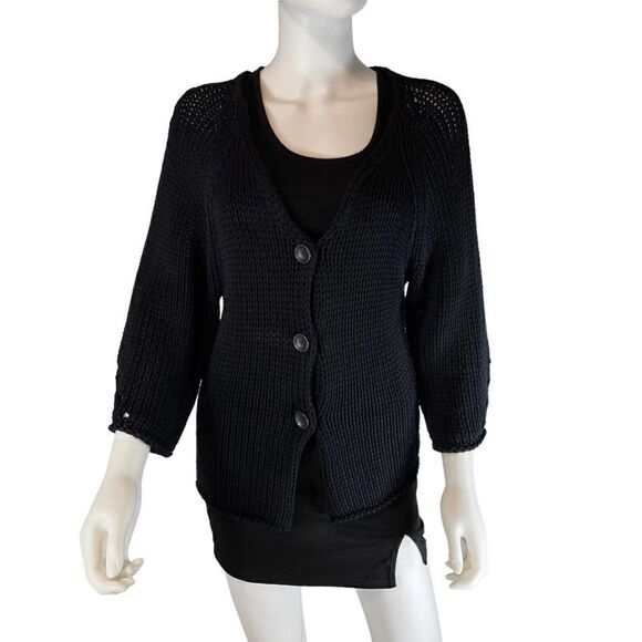 Oska Knit 3/4 Sleeve Button-up Cardigan Sweater Black Women's - Picture 10 of 10